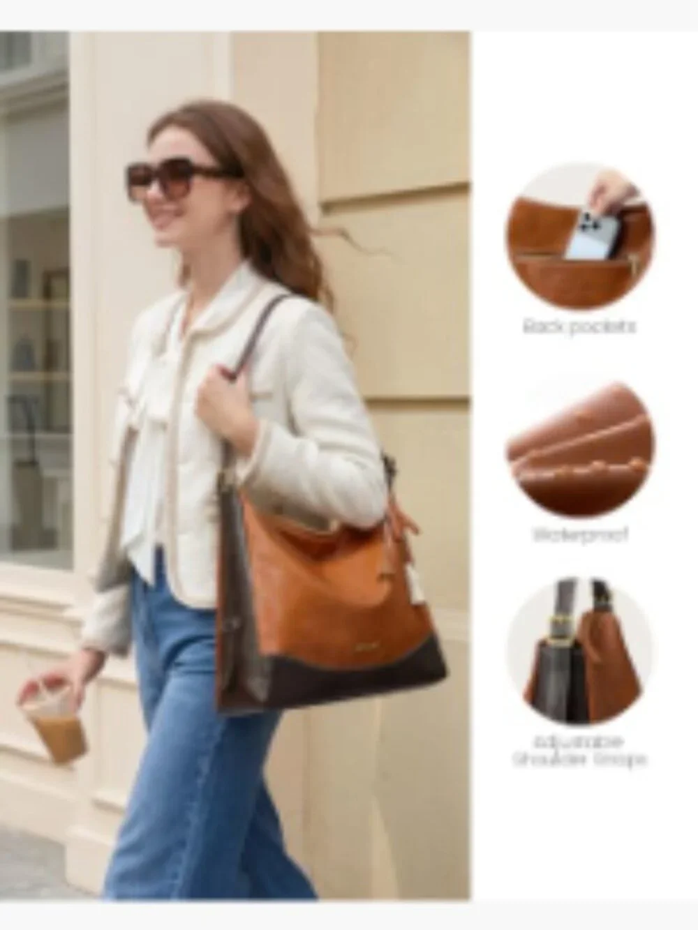 Women's Soft Faux Leather Hobo Bag Crossbody with Cup Holder and Initial Charm
